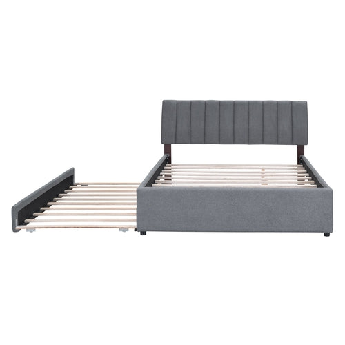 Teddy Fleece Queen Size Upholstered Platform Bed with Twin XL Trundle