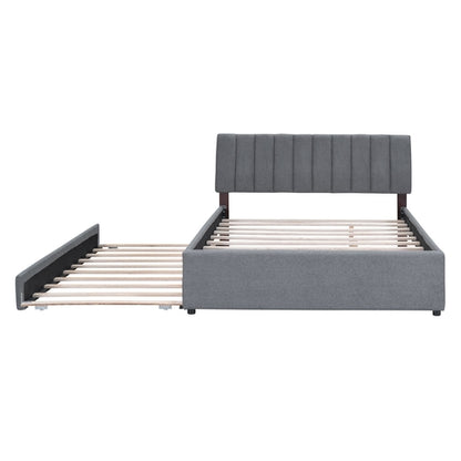 Teddy Fleece Queen Size Upholstered Platform Bed with Twin XL Trundle