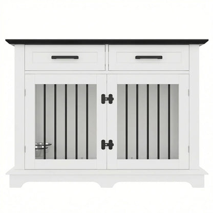 44.48" Wooden Dog Crate Furniture with Storage Drawers and Rotating