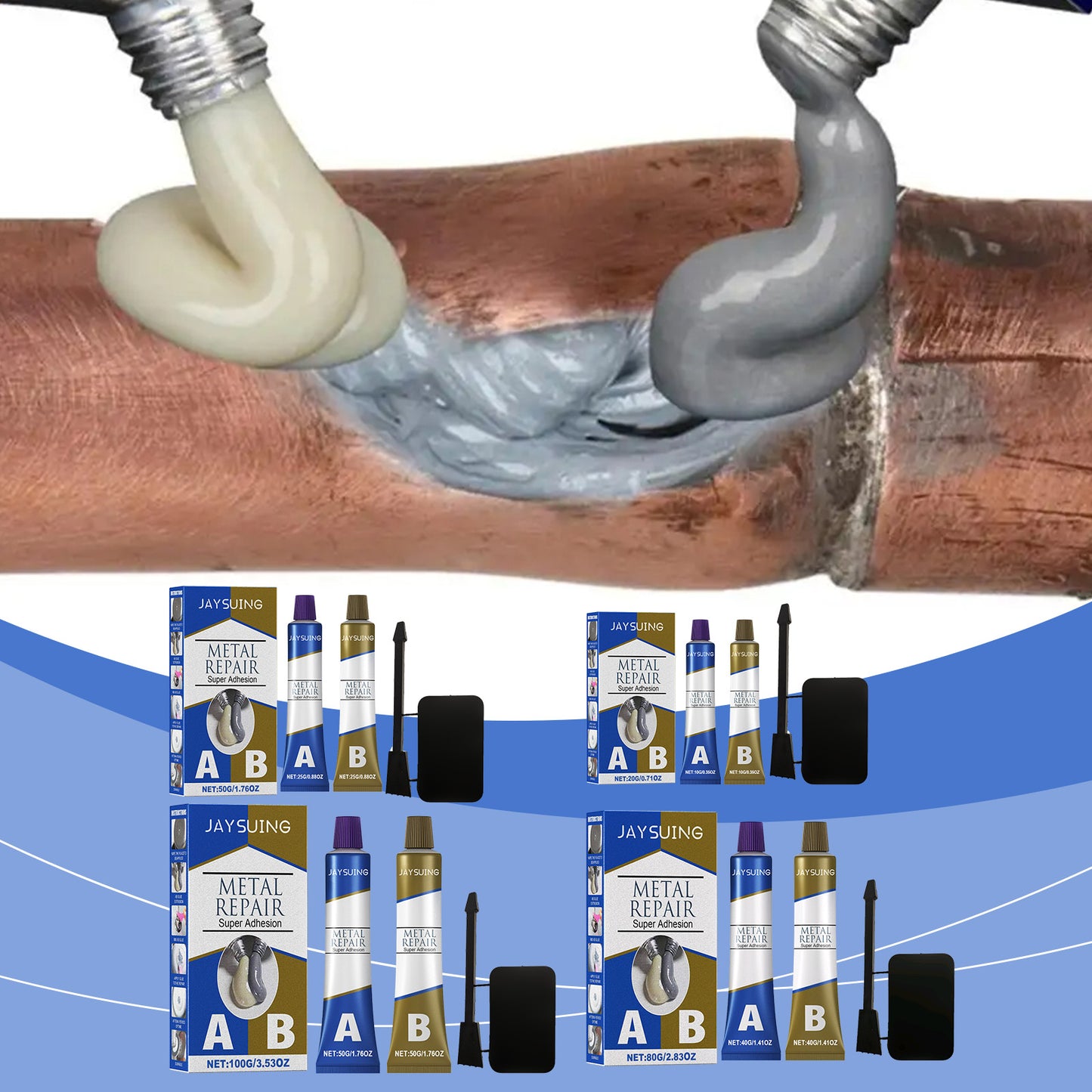 Jaysuing Waterproof Welding Adhesive 50g, Box Cast Iron Sealant Ab Adhesive Anti-Repair Agent For Leak Sealing And Metal Bonding