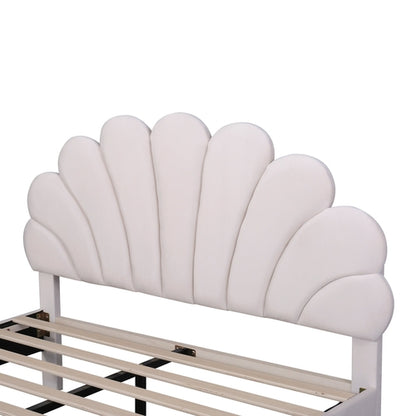 Upholstered Platform Bed with Flower Pattern Velvet Headboard