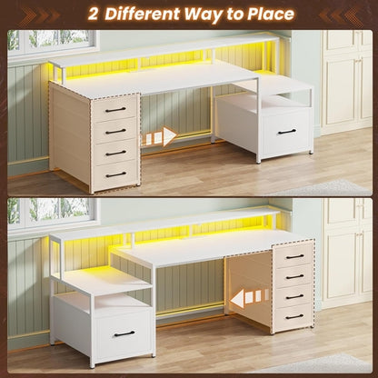 Modern Home Office Desk With 5 Drawers And LED Lights