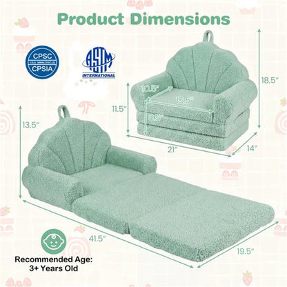 2-in-1 Flip Open Kids Sofa Lounger, Teddy Fleece Toddler Couch With