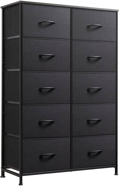 Tall Black Dresser With 10 Drawers And Fabric Bins Storage Organizer