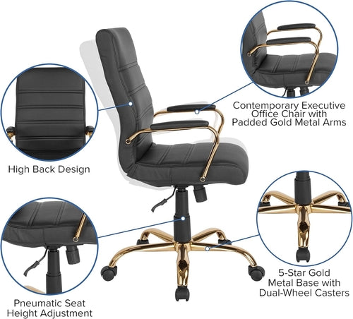 Whitney High-Back Swivel Leathersoft Desk Chair with Padded Seat and
