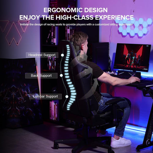 Gaming Chair With Bluetooth Speakers And Footrest Blue