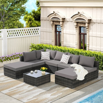 8 Piece Outdoor Patio Sectional Sofa Set – Wicker Conversation Set