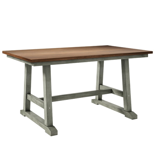 6-Piece Wood Dining Table Set with Long Bench and 4 Dining Chairs,