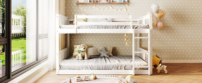 Full Over Full Bunk Bed with Ladder, White