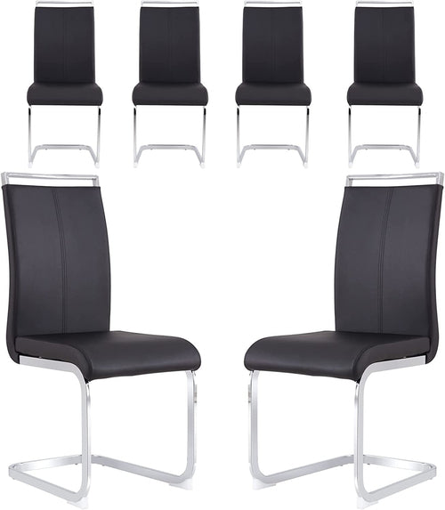 6 Piece Black PU Leather Dining Chairs With Metal Legs