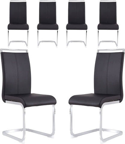 6 Piece Black PU Leather Dining Chairs With Metal Legs
