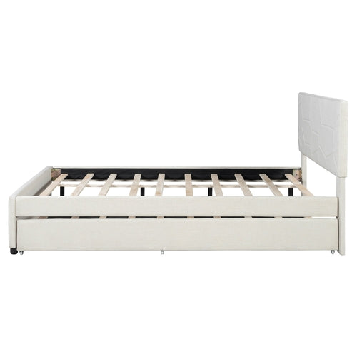 Queen Size Upholstered Platform Bed with Brick Pattern Headboard and