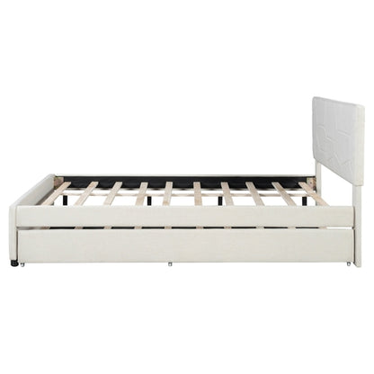 Queen Size Upholstered Platform Bed with Brick Pattern Headboard and
