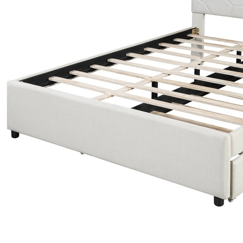 Queen Size Upholstered Platform Bed with Brick Pattern Headboard and