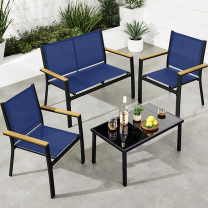 4 Piece Outdoor Textilene Patio Conversation Set Loveseat And Table