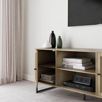 Mina Modern TV Stand With Storage Doors Oak Finish