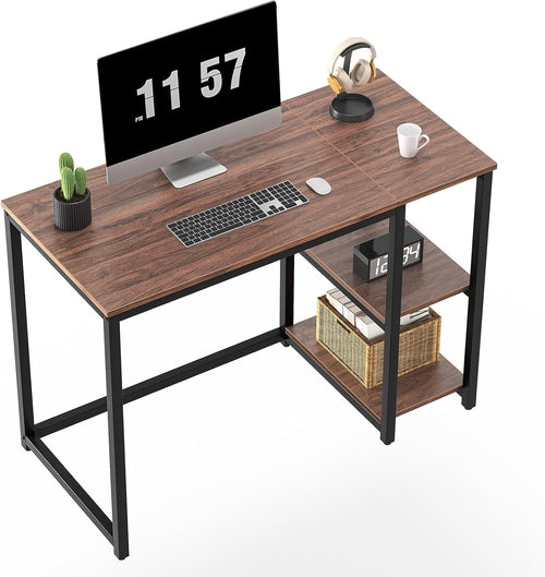 40 Inch Computer Desk With 2 Shelves Brown Sturdy Home Office Gaming