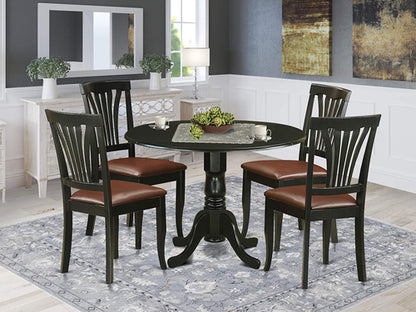 5-Piece Drop Leaf Dining Table Set Black Faux Leather