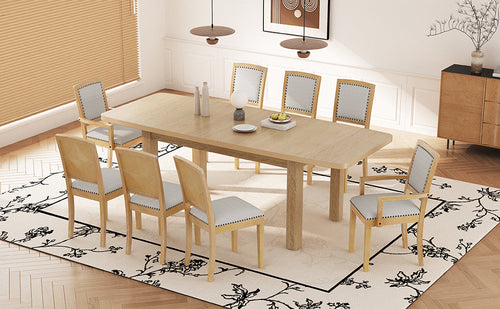 Rustic Extendable Dining Table Set with Removable Leaf, 6 Upholstered