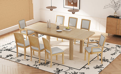 Rustic Extendable Dining Table Set with Removable Leaf, 6 Upholstered