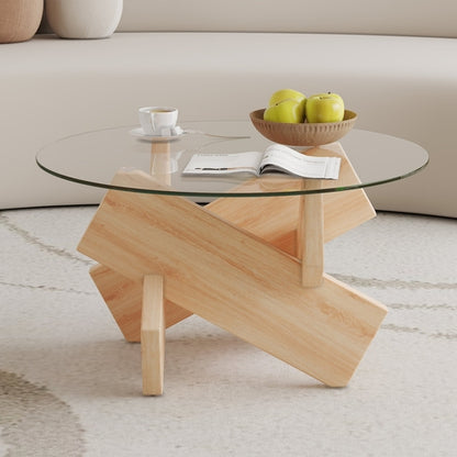 Modern Round Glass Coffee Table – 33.4" Tempered Glass Top with MDF