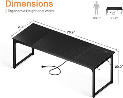 71 Inch Computer Desk with USB Ports, Large Office Desk, Long Study