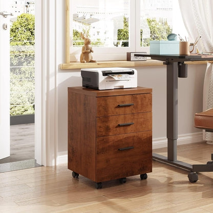 Walnut 3 Drawer File Cabinet For Home Office Under Desk With Rolling