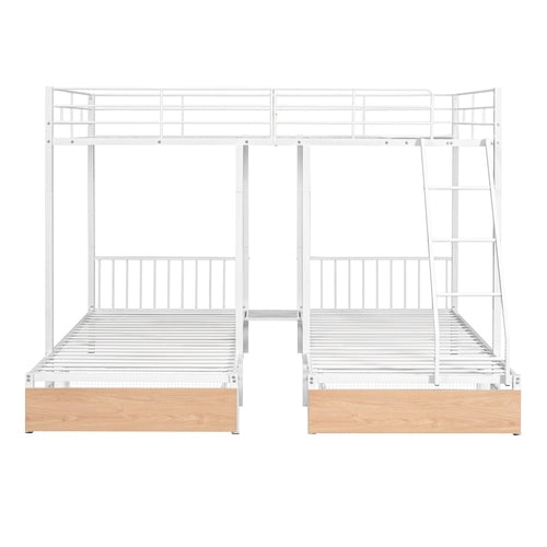 Full Over Twin & Twin Bunk Bed, Metal Triple Bunk Bed with Drawers and