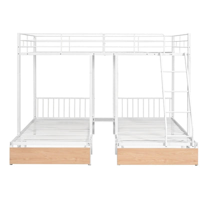 Full Over Twin & Twin Bunk Bed, Metal Triple Bunk Bed with Drawers and
