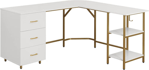 L Shaped Corner Desk Two Tone With Drawers And Shelves For Home Office