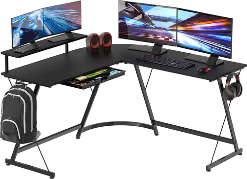 Vista L Shaped Desk With Removable Monitor Shelf In Black