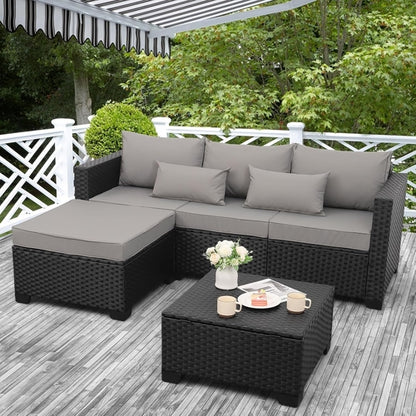 3 Piece Patio Furniture Set Outdoor Sectional With Ottoman And Storage