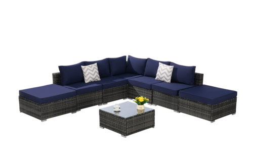 8 Piece Outdoor Patio Sectional Sofa Set – Wicker Conversation Set