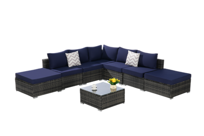 8 Piece Outdoor Patio Sectional Sofa Set – Wicker Conversation Set