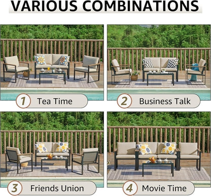 Metal Outdoor Patio Furniture Set 4 Piece With Cushions