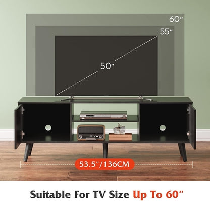 TV Stand 55 To 60 Inch With Storage Cabinets Sturdy