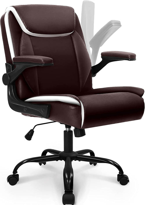 Brown Ergonomic Office Chair With Adjustable Flip Up Arms