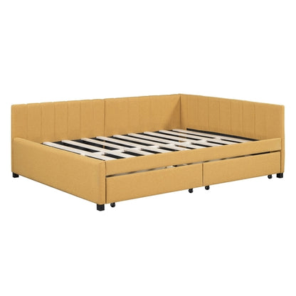 Full Size Upholstered Daybed with 2 Storage Drawers Sofa Bed Frame No