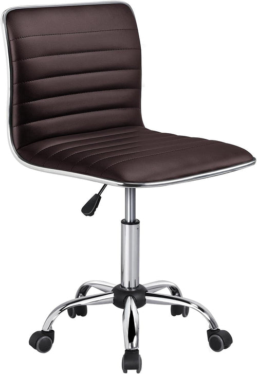 Brown Armless Office Chair With Adjustable Height For Desk