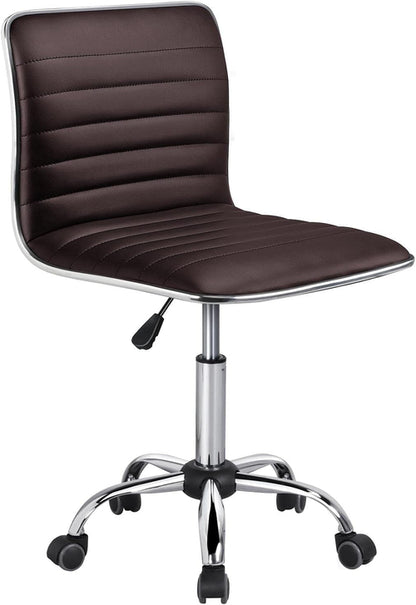 Brown Armless Office Chair With Adjustable Height For Desk