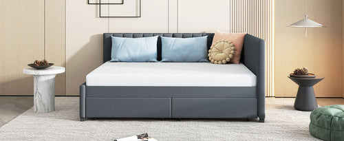 Full Size Upholstered Daybed with 2 Storage Drawers Sofa Bed Frame No