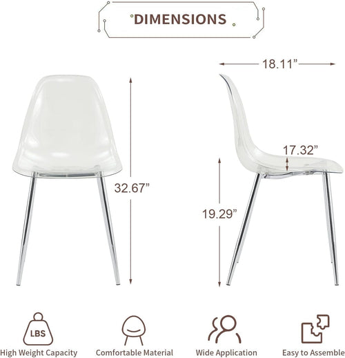 Clear Acrylic Dining Chairs Set Of 4 With Metal Legs
