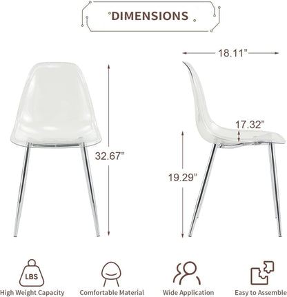 Clear Acrylic Dining Chairs Set Of 4 With Metal Legs