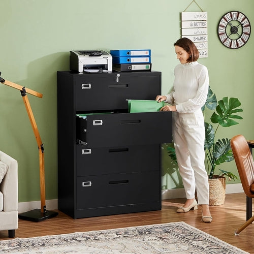 4 Drawer Metal Lateral File Cabinet With Lock For Office