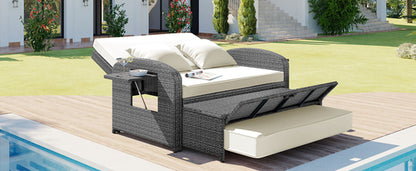 Outdoor Chaise Lounge Rattan White with Adjustable Design for Patio,