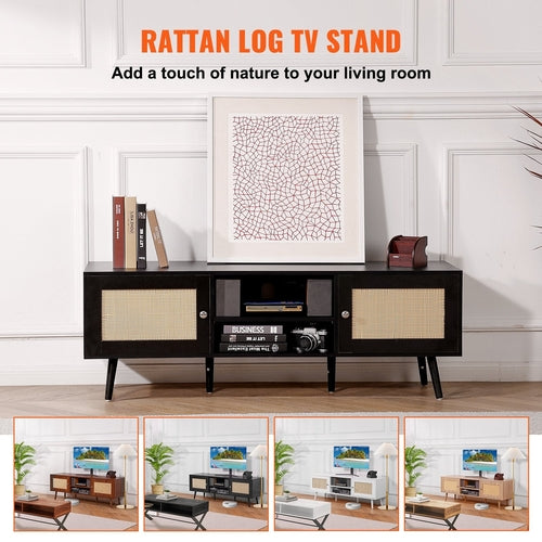 Rattan TV Stand For 65 Inch TV, Boho TV Stand With Rattan Door,