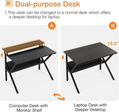 Compact Computer Desk With Monitor Stand 27.5 Inch Black