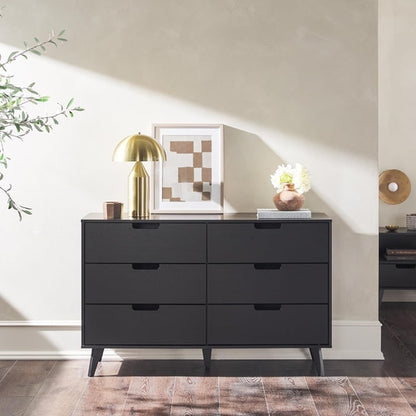 Modern Six Drawer Dresser Black 52 Inch Bedroom Storage