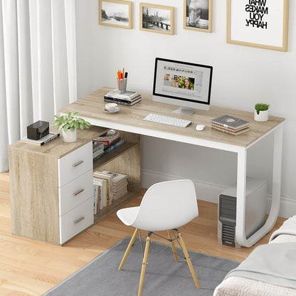 L Shaped Corner Desk Walnut With Large Workspace And Drawers