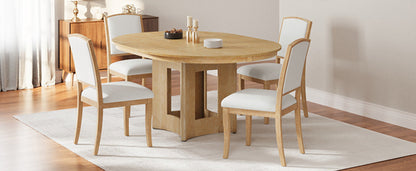 Farmhouse Extendable Round Dining Table Set for 4, 5-Piece Kitchen